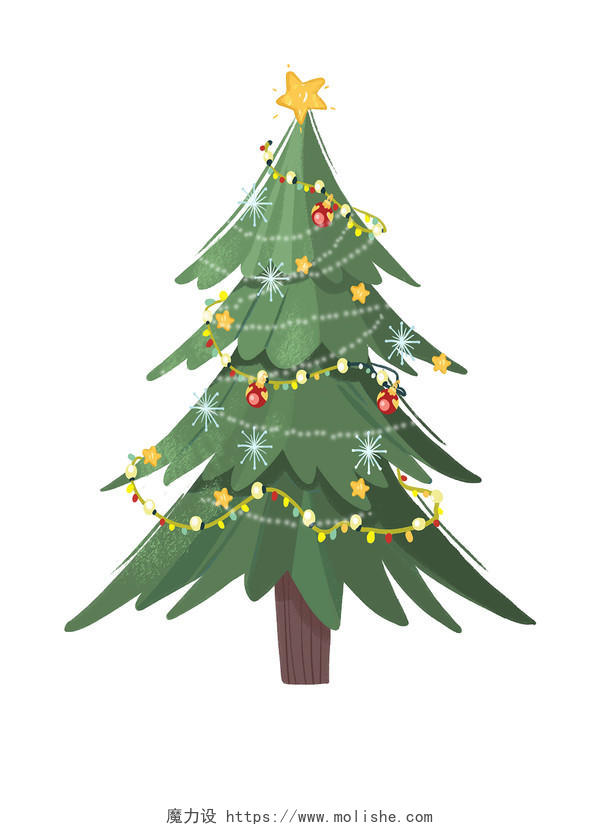 绿色手绘卡通圣诞树圣诞节装饰松树元素PNG素材